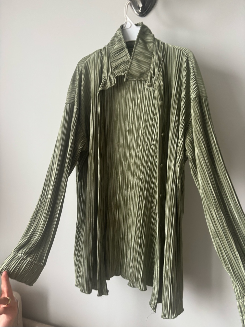 Pleated Long Sleeve Shirt Jacket and Shorts Set- Olive Green